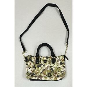 Betsey Johnson Floral Crossbody Pinch Satchel Tote Gold Chain Faux Leather
